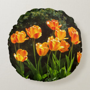 Cojín Redondo Naranja/almohada redonda de tulipanes amarillos