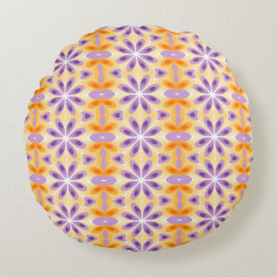 Cojín Redondo Naranja amarillo morado de flores