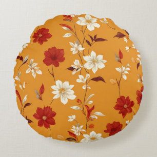 Cojín Redondo Naranja Autumn Boho Vintage Floral Pattern