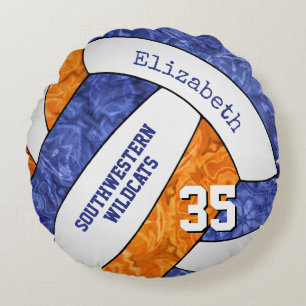 Cojín Redondo naranja azul chicas equipo de voleibol colores reg