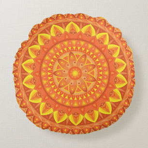 Cojín Redondo Naranja Base Mandala Round Pillow
