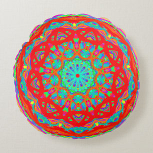 Cojín Redondo Naranja brillante Mandala Round Pillow