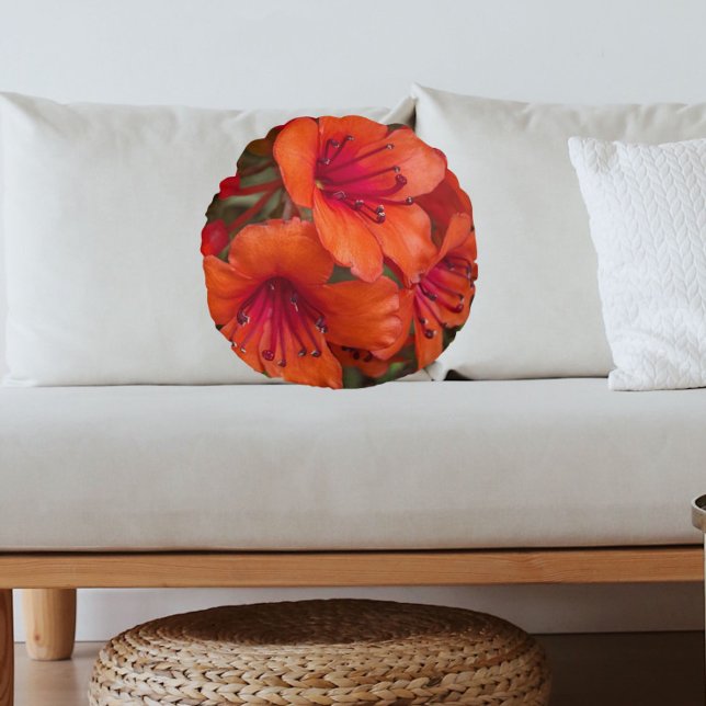 Cojín Redondo Naranja brillante Rhododendron florece (In Situ Sofa)