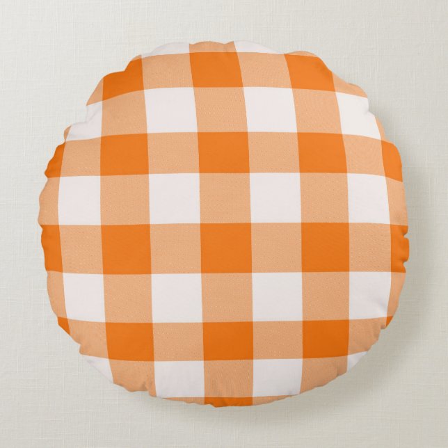 Cojín Redondo Naranja Buffalo Plaid (Anverso)