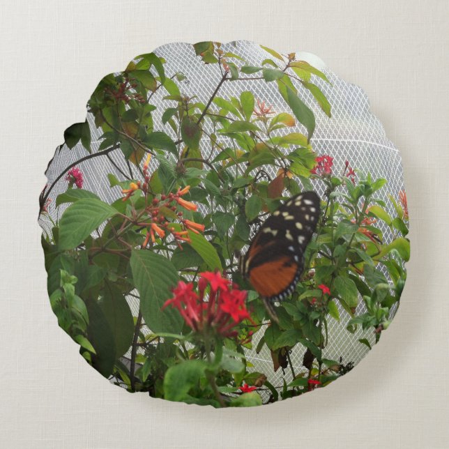 COJÍN REDONDO NARANJA BUTTERFLY (Anverso)