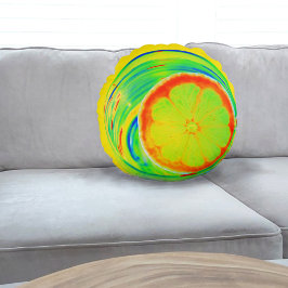Cojín Redondo Naranja de arte pop de cítricos psicodélico Slice