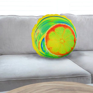 Cojín Redondo Naranja de arte pop de cítricos psicodélico Slice 
