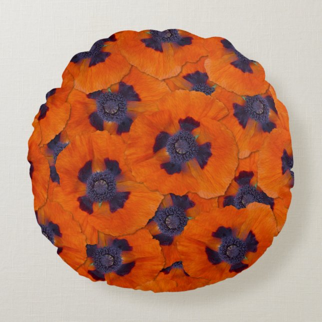 Cojín Redondo Naranja de escarlata Poppy patrón sin soldadura (Anverso)
