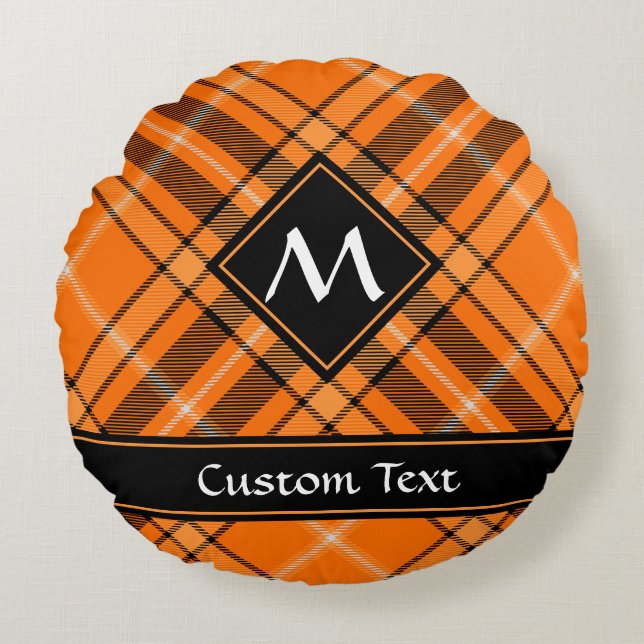 Cojín Redondo Naranja de Halloween Tartan (Anverso)