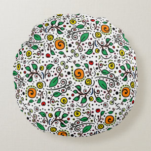 Cojín Redondo Naranja de patrones de flores Swirl Berry en blanc