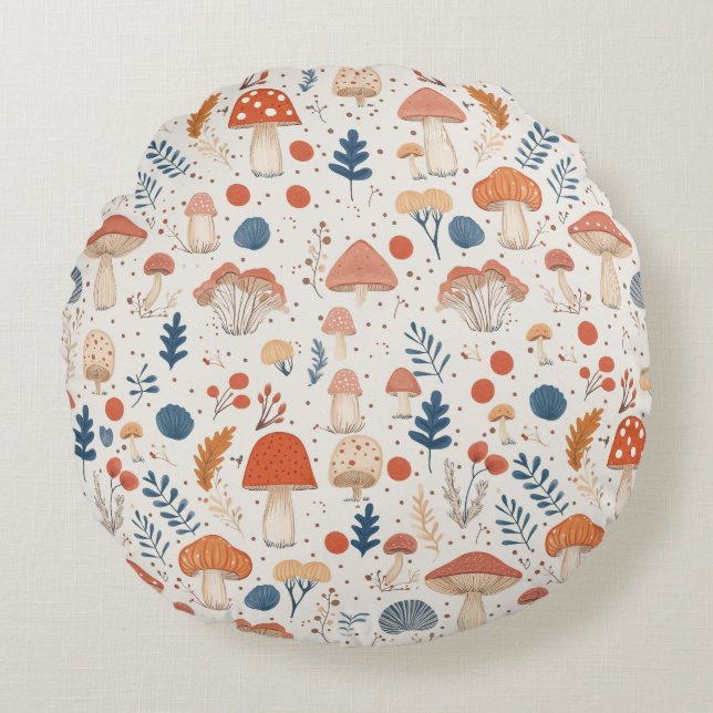 Cojín Redondo Naranja divertido Autumn Mushroom Hada redonda de  (Anverso)