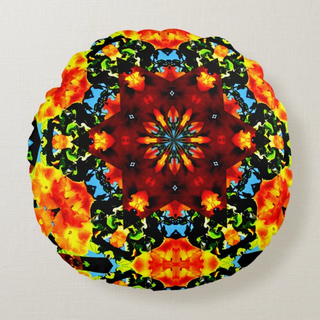 Cojín Redondo Naranja floral (Anverso)