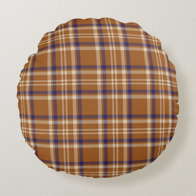 Cojín Redondo Naranja Glen Plaid texturizado patternabstracto si (Anverso)