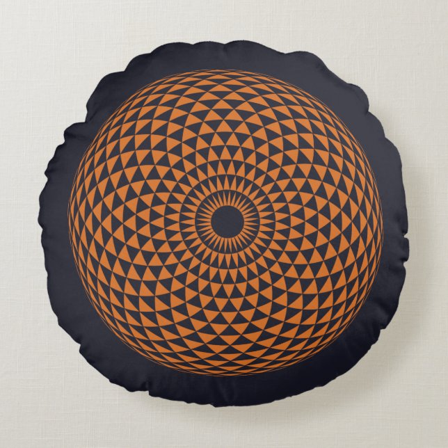Cojín Redondo Naranja Gris Espiritual Mandala Geométrica Orienta (Anverso)