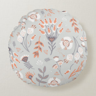 Cojín Redondo Naranja Gris Pastel Floral: Elegancia Vintage