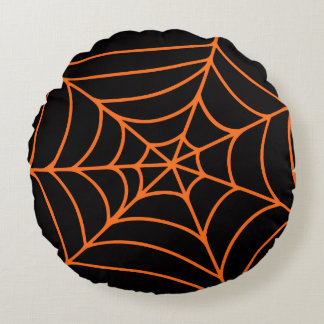 Cojín Redondo Naranja Negro Araña Telaraña Imprimir Espeluznante