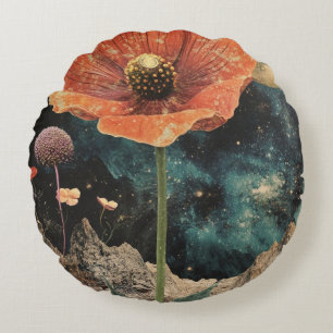 Cojín Redondo Naranja Poppy Bajo La Luz De La Luna