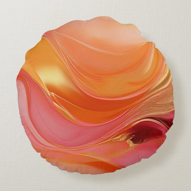 Cojín Redondo Naranja Resumen moderno Rosa y Oro- (Reverso)