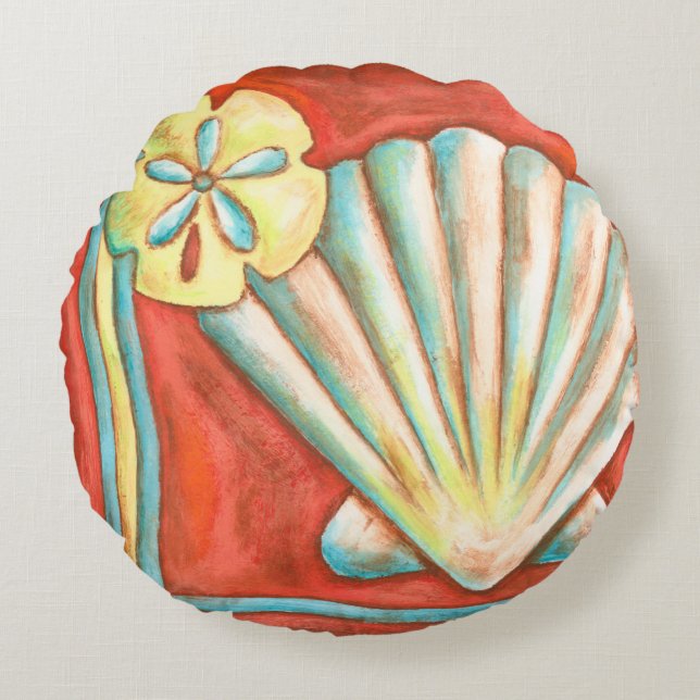 Cojín Redondo Naranja Rústico Seashells (Anverso)