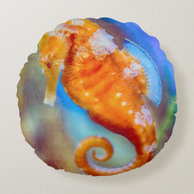 Cojín Redondo Naranja Seahorse deleite (Anverso)