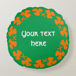 Cojín Redondo Naranja Shamrock Border Add Text