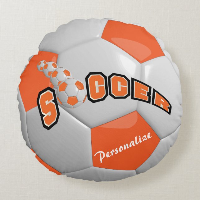 Cojín Redondo Naranja Soccer Ball | Nombre DIY (Anverso)