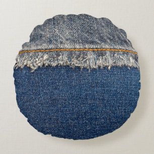 Cojín Redondo Naranja Stitch, Parche De Doble Denim.