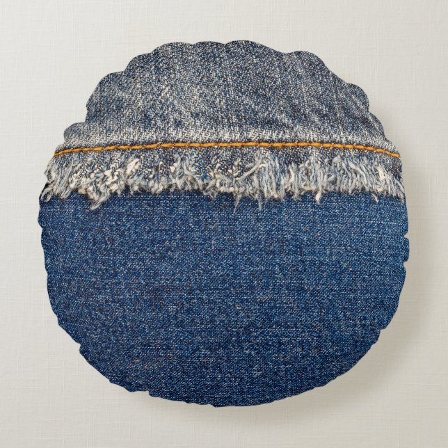 Cojín Redondo Naranja Stitch, Parche De Doble Denim. (Anverso)