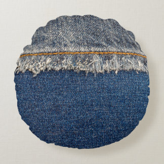 Cojín Redondo Naranja Stitch, Parche De Doble Denim.