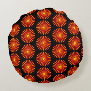 Cojín Redondo Naranja Sunburst Fractal Art Beach House Pattern