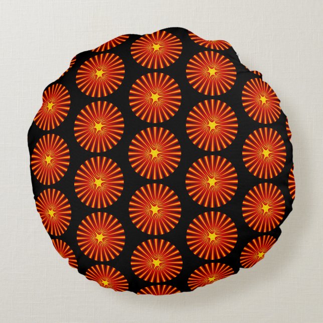 Cojín Redondo Naranja Sunburst Fractal Art Beach House Pattern (Reverso)