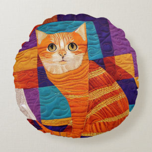Cojín Redondo Naranja Tabby Cat Parchwork Quilt Pattern