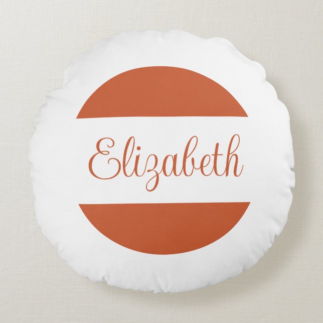 Cojín Redondo Naranja Trendy Terracotta Nombre manuscrito (Anverso)