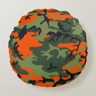 Cojín Redondo Naranja, verde, camuflaje negro Camuflaje
