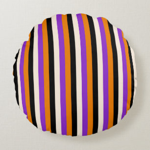 Cojín Redondo Naranja Violeta Negro Raya Halloween