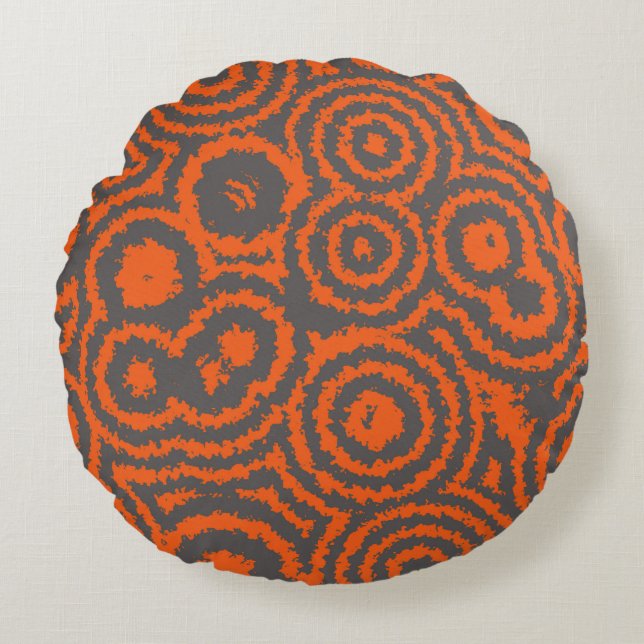 Cojín Redondo naranja y abstracto gris (Anverso)