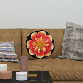 Cojín Redondo Naranja y collareta amarilla Dahlia Floral