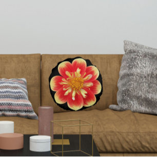 Cojín Redondo Naranja y collareta amarilla Dahlia Floral