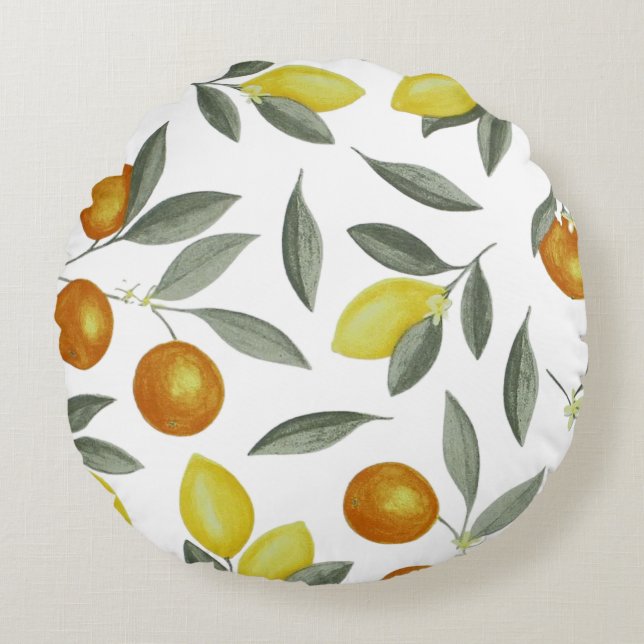 Cojín Redondo Naranjas y lemones (Anverso)