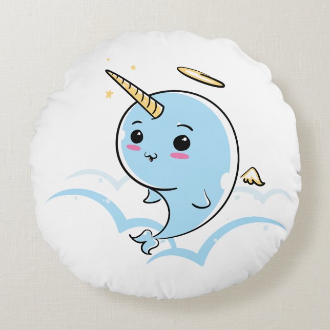 Cojín Redondo Narwhal Angel Cutie (Anverso)
