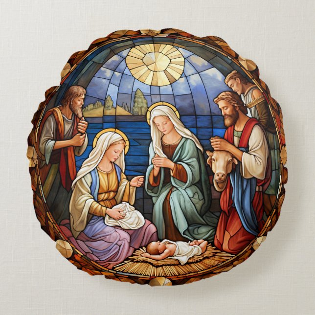 Cojín Redondo Natividad de Navidad  (Anverso)
