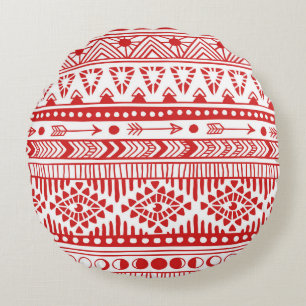 Cojín Redondo Nativo Americano: Doodle de tinta roja.
