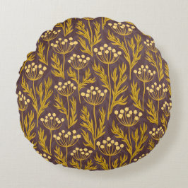 Cojín Redondo Natural Floral Pattern: Golden Accents  Dark Canva