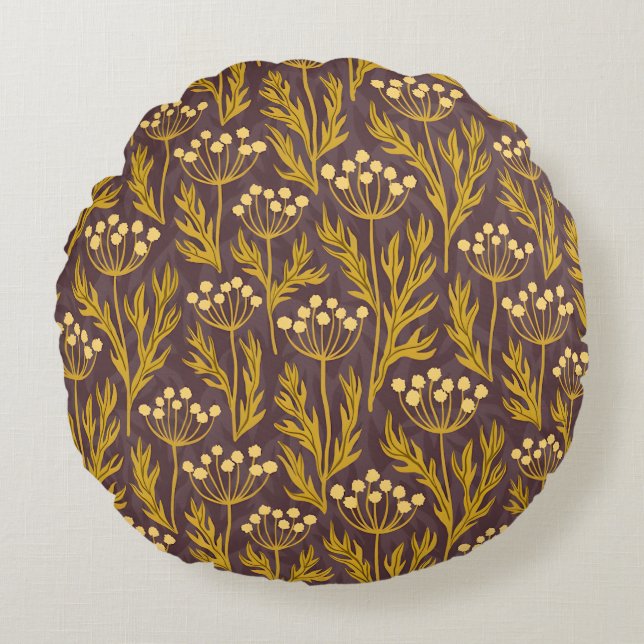 Cojín Redondo Natural Floral Pattern: Golden Accents  Dark Canva (Anverso)