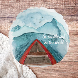 Cojín Redondo Naturaleza acuarela moderna Véase La Cita Mundial