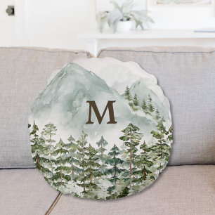 Cojín Redondo Naturaleza de bosque y montaña monogramada