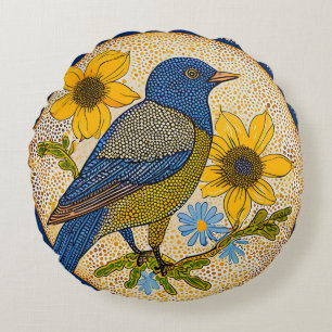 Cojín Redondo Naturaleza moderna Pájaro con estilo floral estamp