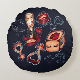 Cojín Redondo Naughty Dice & Champagne Adult Humor Dark Romantic