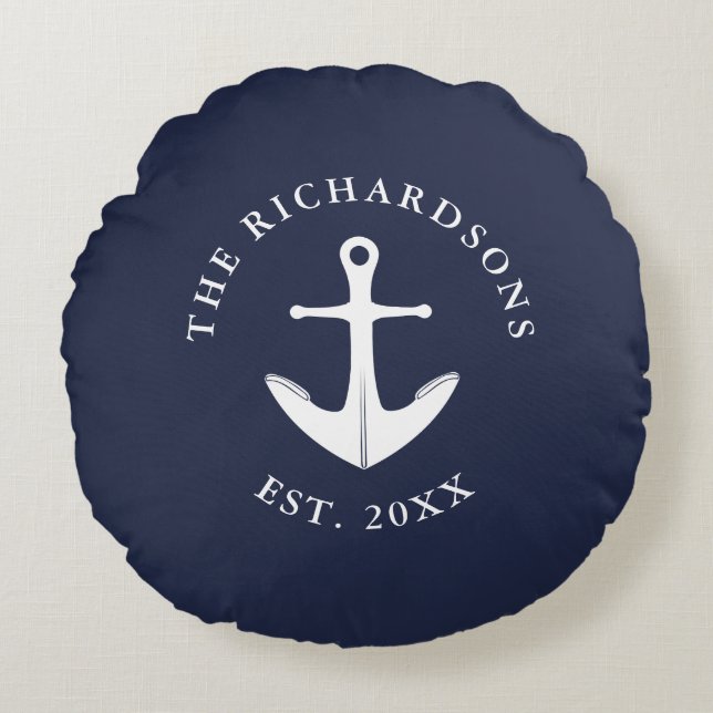 Cojín Redondo Náutica personalizada Anchor Navy Blue (Anverso)