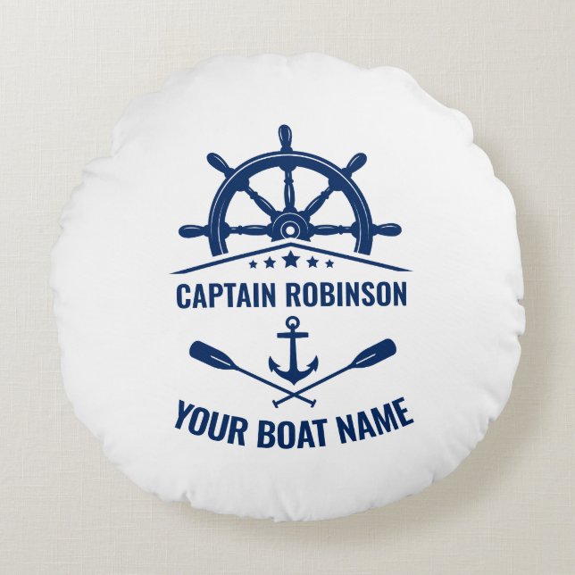 Cojín Redondo Nautical Anchor Crossed Oars & Ships Wheel White (Anverso)